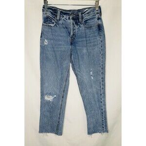 Old Navy Slouchy Straight‎ Blue Jeans Distressed Denim Button Fly Women's SIZE 2